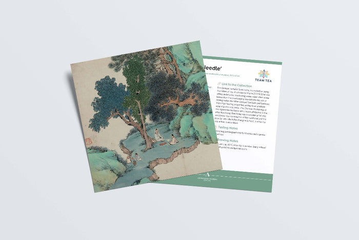Image showing close up of one of the souvenir gift cards. The A-side has an image from the Ashmolean collection and the B-side text about the tea and the link to the Collection