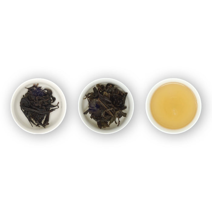 Loose leaf tea, Da Hong Pao dry leaves, wet leaves and liquor